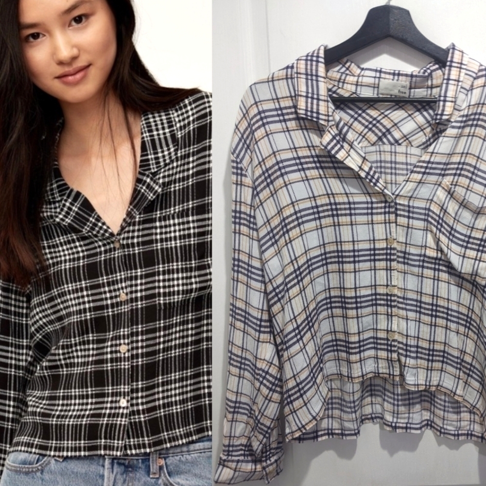 Aritzia Wilfred Free | Camille plaid blouse in oak/purple thistle